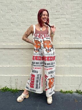 VINTAGE SACK Tiger Maximalist Quirky Jumpsuit 100% Cotton Size XL VGUC